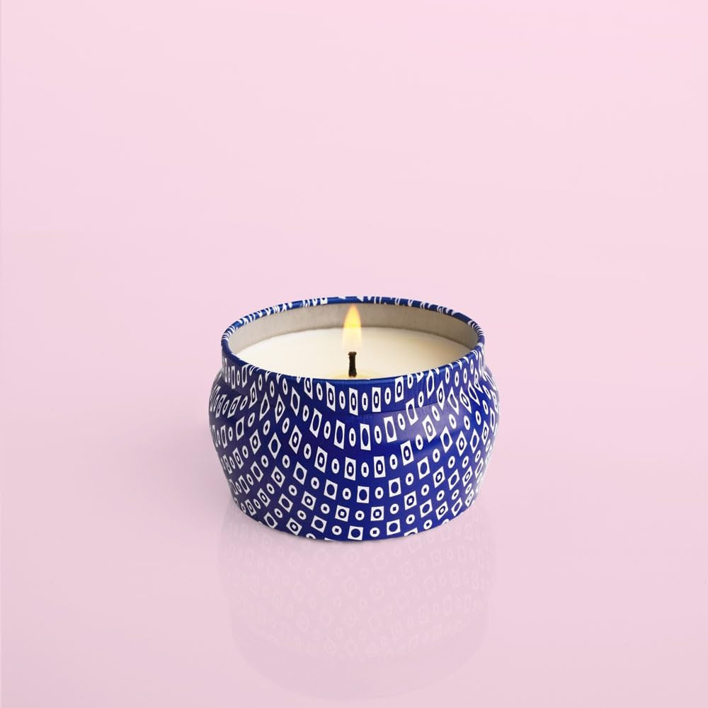 Capri Blue Volcano Scented Mini Tin Jar Candle - Luxury Candles for Home Scented with Tropical Fruit & Sugared Citrus - Soy Candle Wax Blend (Blue, 3 Oz)