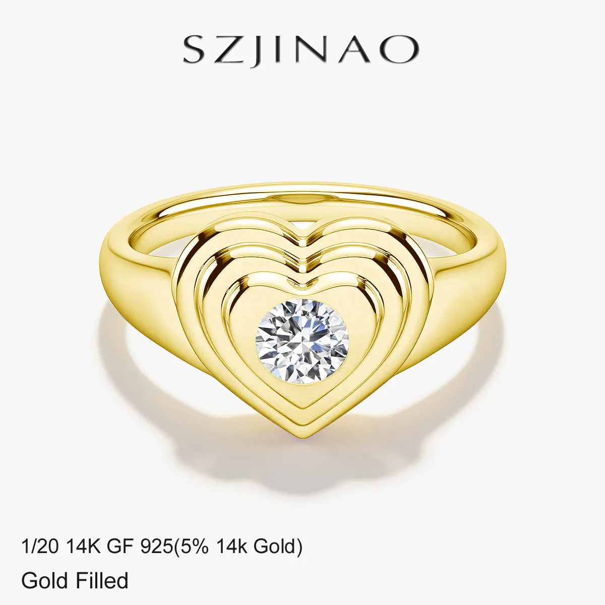 Moissanite Diamond Sweetheart Signet Ring 14K Gold Filled Heart-Shaped Romantic Love Symbol Ring for Women Valentine’S Day Gift