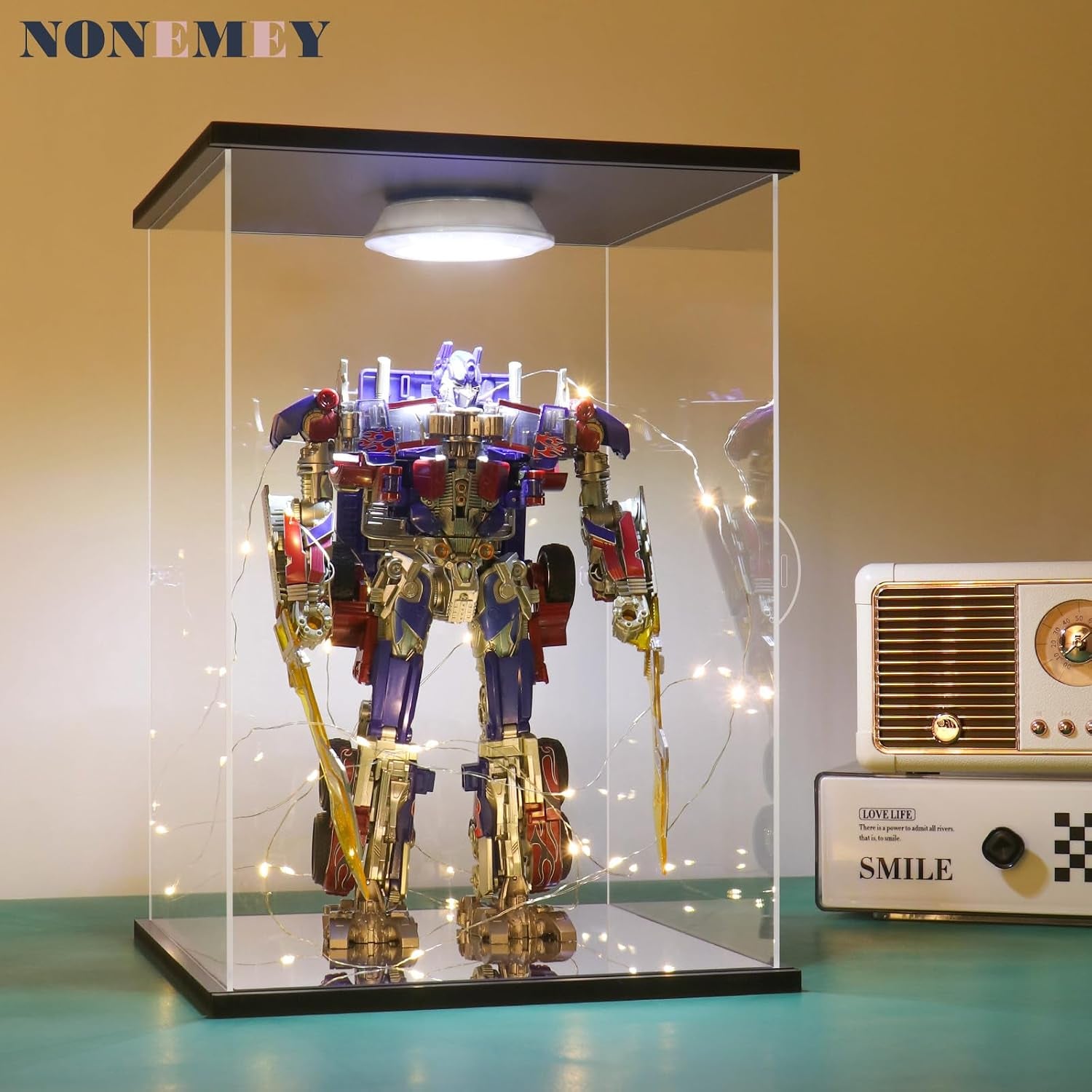 NONEMEY Clear Acrylic Display Case with Remote Control Light for 400% Bearbrick, Dustproof Model Showcase Organizer Box, Display Case for Collectibles Bearbrick (6×4.7×12.6Inch,15×12×32Cm)