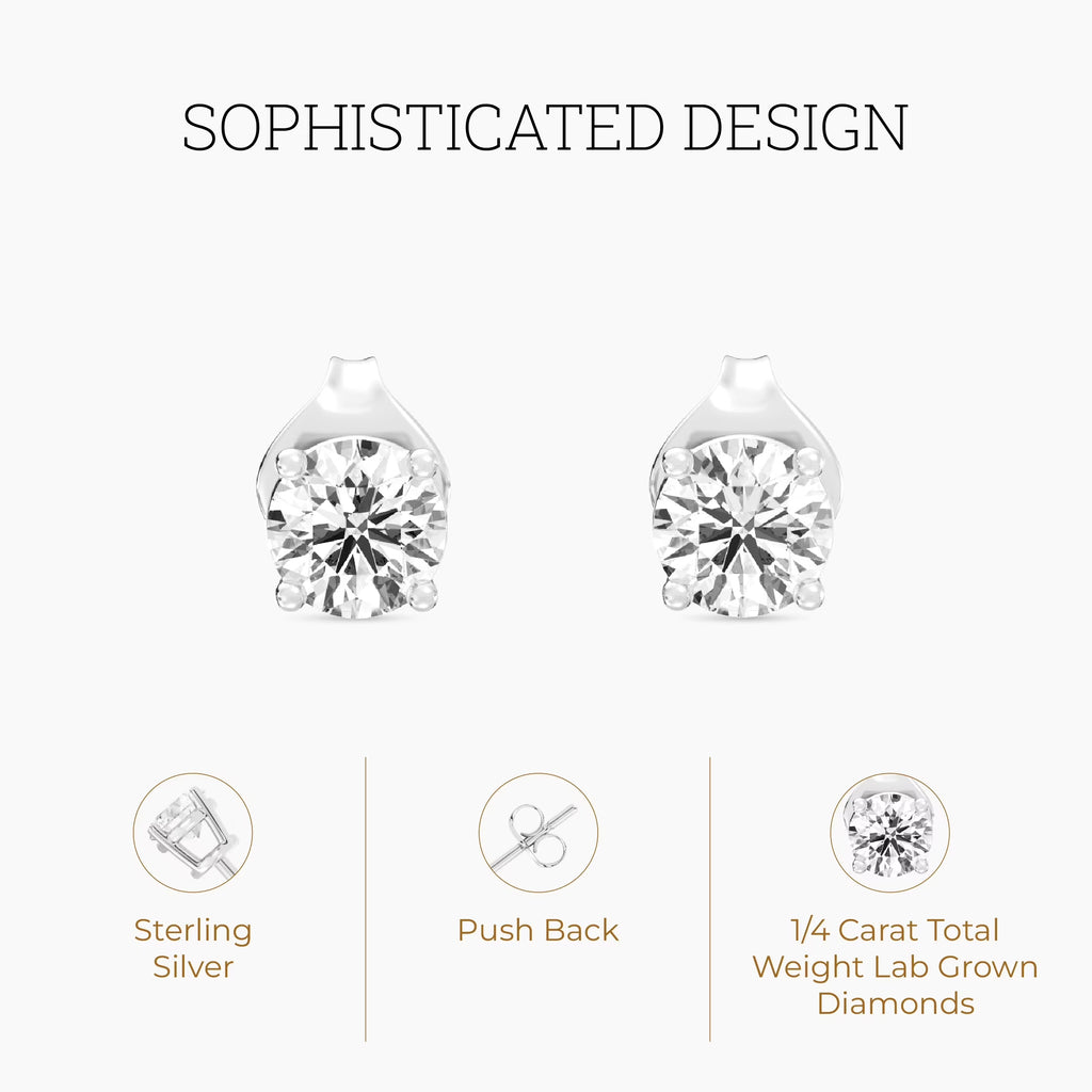 Gilded 1/4 CTW Lab-Grown Diamond Stud Earrings for Women & Men, round Cut 925 Sterling Silver, Hypoallergenic Jewelry - SI1 Clarity F Color