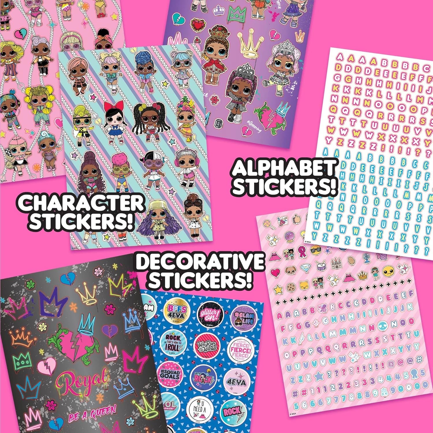 Horizon Group USA Sticker Book with Large and Small Sizes, Kids Stationary for Water Bottle, Notebooks, and Party Favors, 1500+, L.O.L. Surprise!