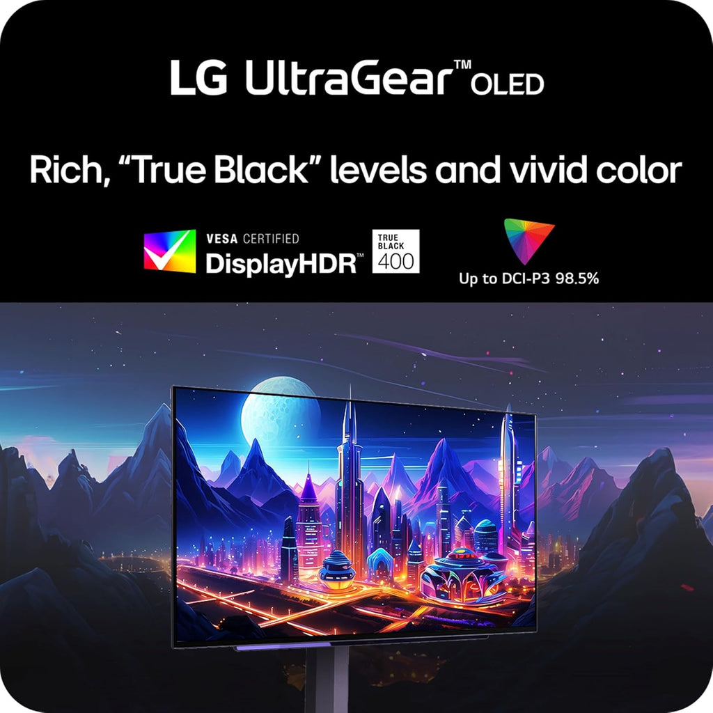 LG ‎27GS93QE 27-Inch Ultragear OLED Gaming Monitor QHD 1440P 240Hz 0.03Ms Displayhdr True Black 400 AMD Freesync Premium Pro NVIDIA G-Sync HDMI 2.1 Displayport Tilt/Height/Pivot Stand Black