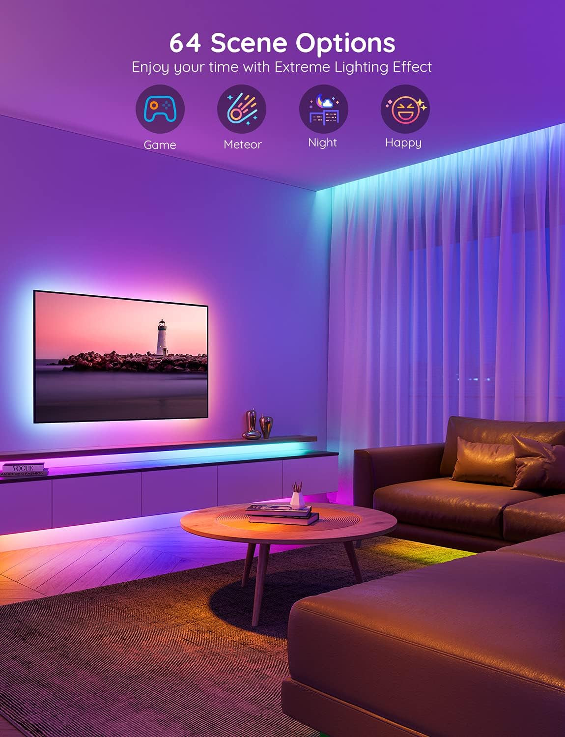 Govee 32.8Ft LED Strip Lights RGBIC App Control, Smart LED Strips with Segmented Color Control Intelligent Color Picking, Music Sync LED Lights for Bedroom, Kitchen, Party, Home Decor (2X16.4Ft)