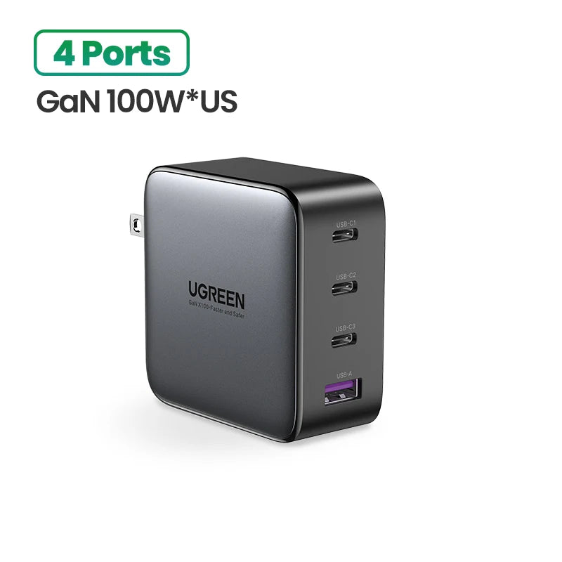 【US Plug】 100W Gan Charger USB C Charger QC4.0 3.0 Quick Charge for Macbook Laptop Tablet PD Fast Charger for Iphone 15 14