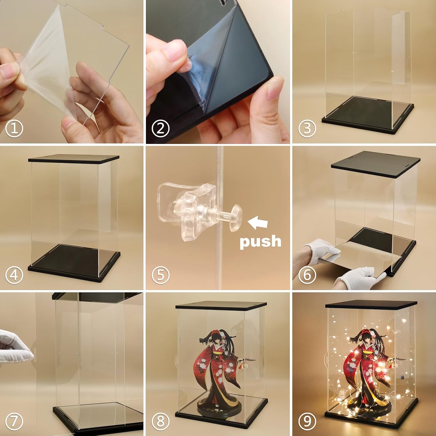 NONEMEY Clear Acrylic Display Case with Remote Control Light for 400% Bearbrick, Dustproof Model Showcase Organizer Box, Display Case for Collectibles Bearbrick (6×4.7×12.6Inch,15×12×32Cm)