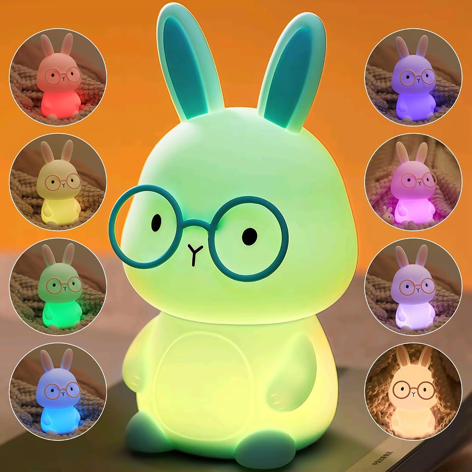 FAMIDUO Bunny Night Light for Kids, Rechargeable Silicone Touch Rabbit Lamp