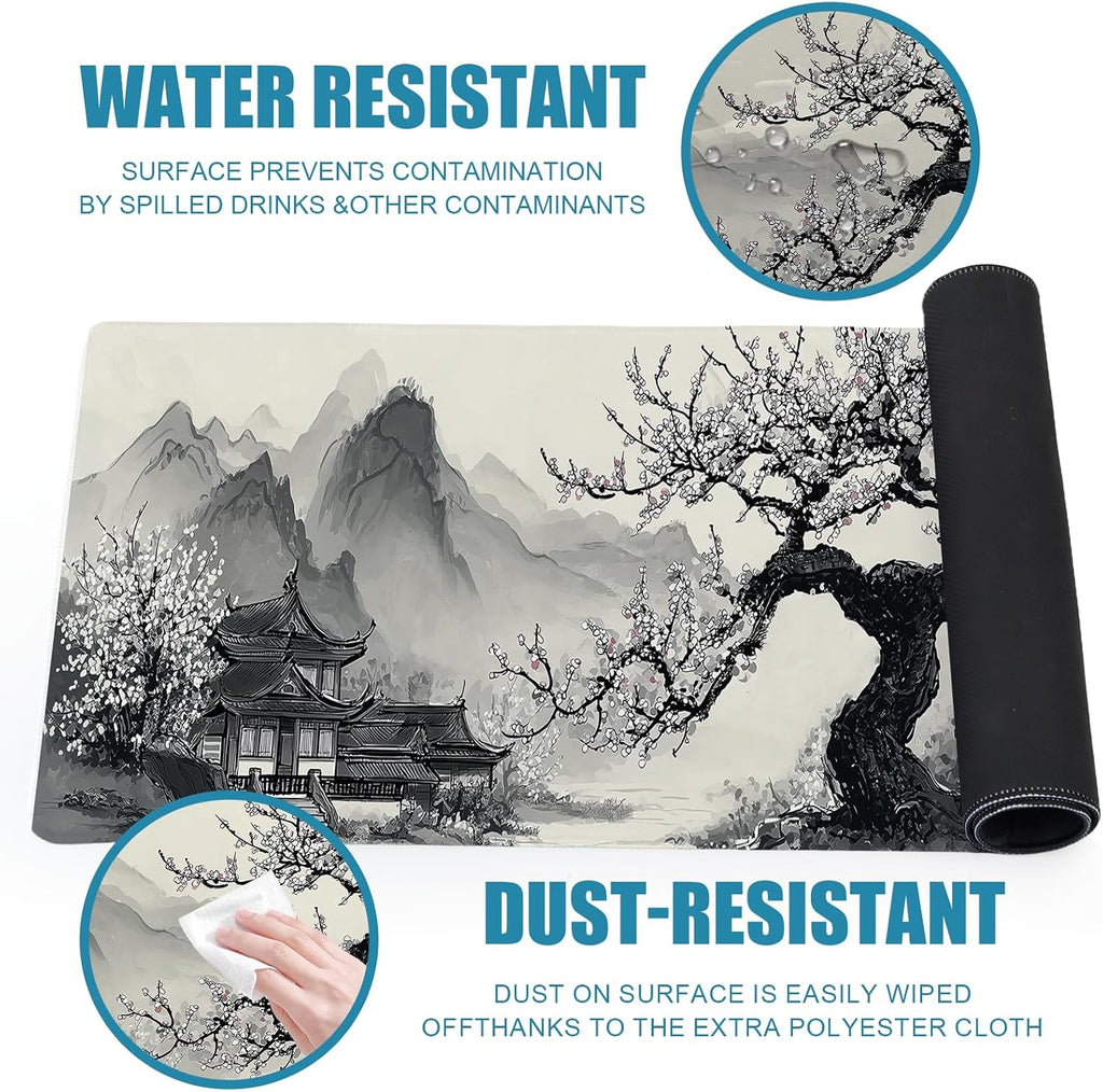 Large Mouse Pad for Desk, Gaming Mousepad XL Extended, Japanese Desk Mat Non-Slip Rubber Base, Big Computer Keyboard Mat Protector for Home&Office, 31.5X11.8In, Cherry Blossom