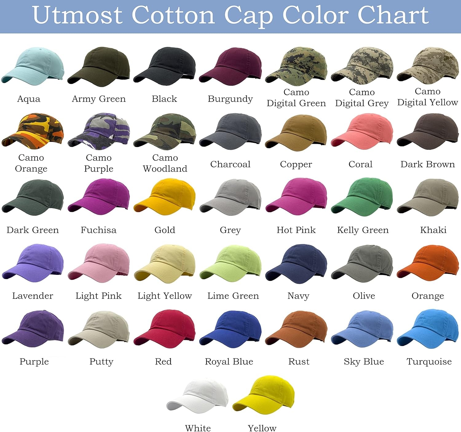 Utmost Unisex Classic Low Profile Cotton Baseball Cap Plain Blank Camoflauge Soft Unconstructed Adjustable Size Dad Hat (White)