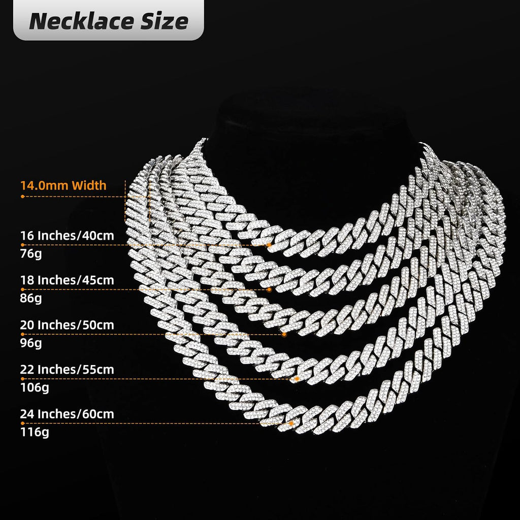 Mens Cuban Link Chain Iced Out Cuban Necklace 18K Gold & Silver Plated Chain for Men Women 14Mm Hip Hop Jewelry