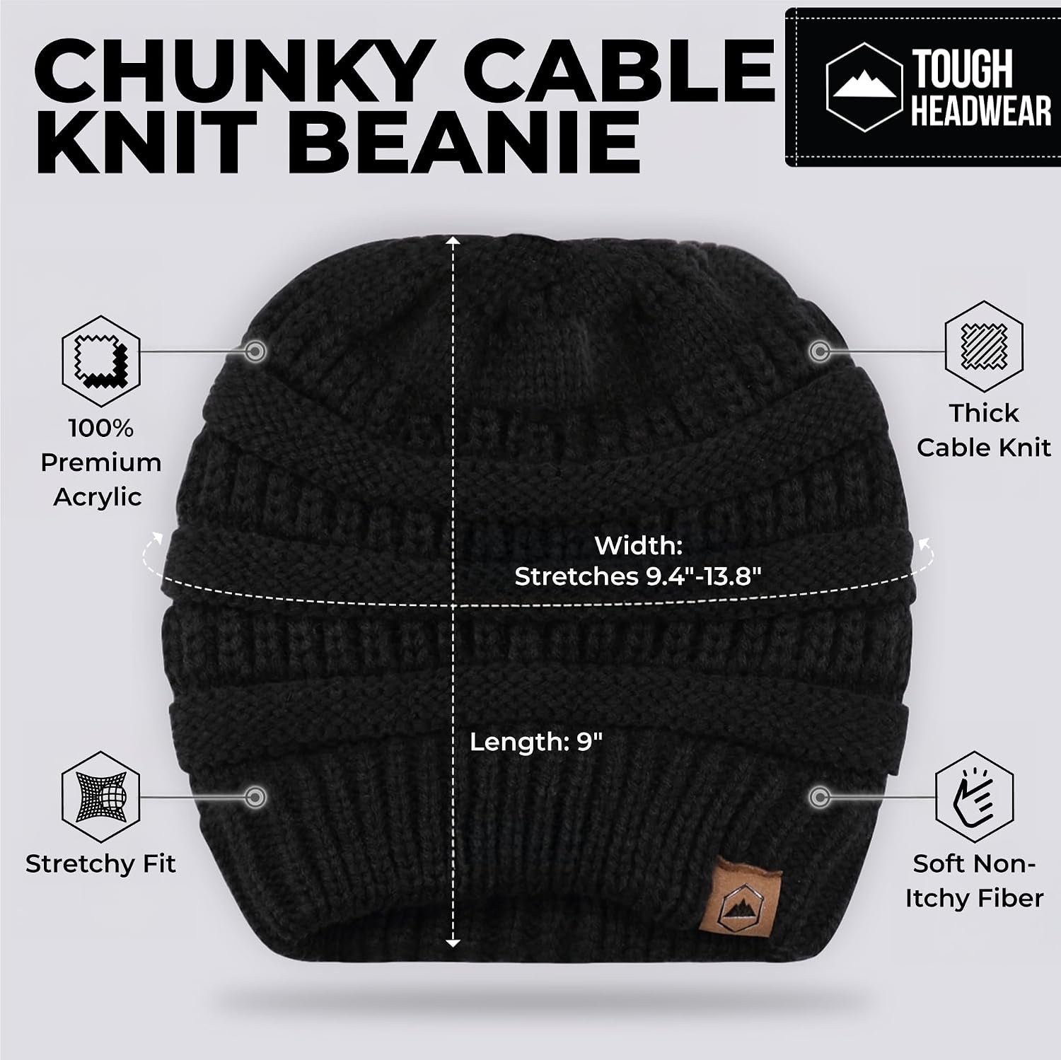 Tough Headwear Slouchy Beanie Hat - Itch-Free Winter Hats for Women - Stretchable Beanies for Women - Acrylic Winter Gear