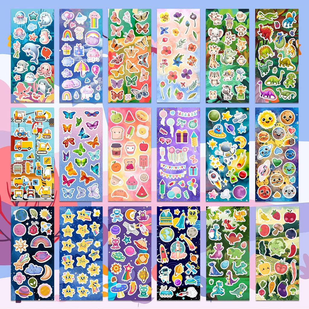 800 Stickers for Kids, Cute Stickers for Kids Classroom, Including Dinosaur,Animal, Fruits,Ocean,Space,Cats and More,Scrapbooking for Toddlers 2-4 Years