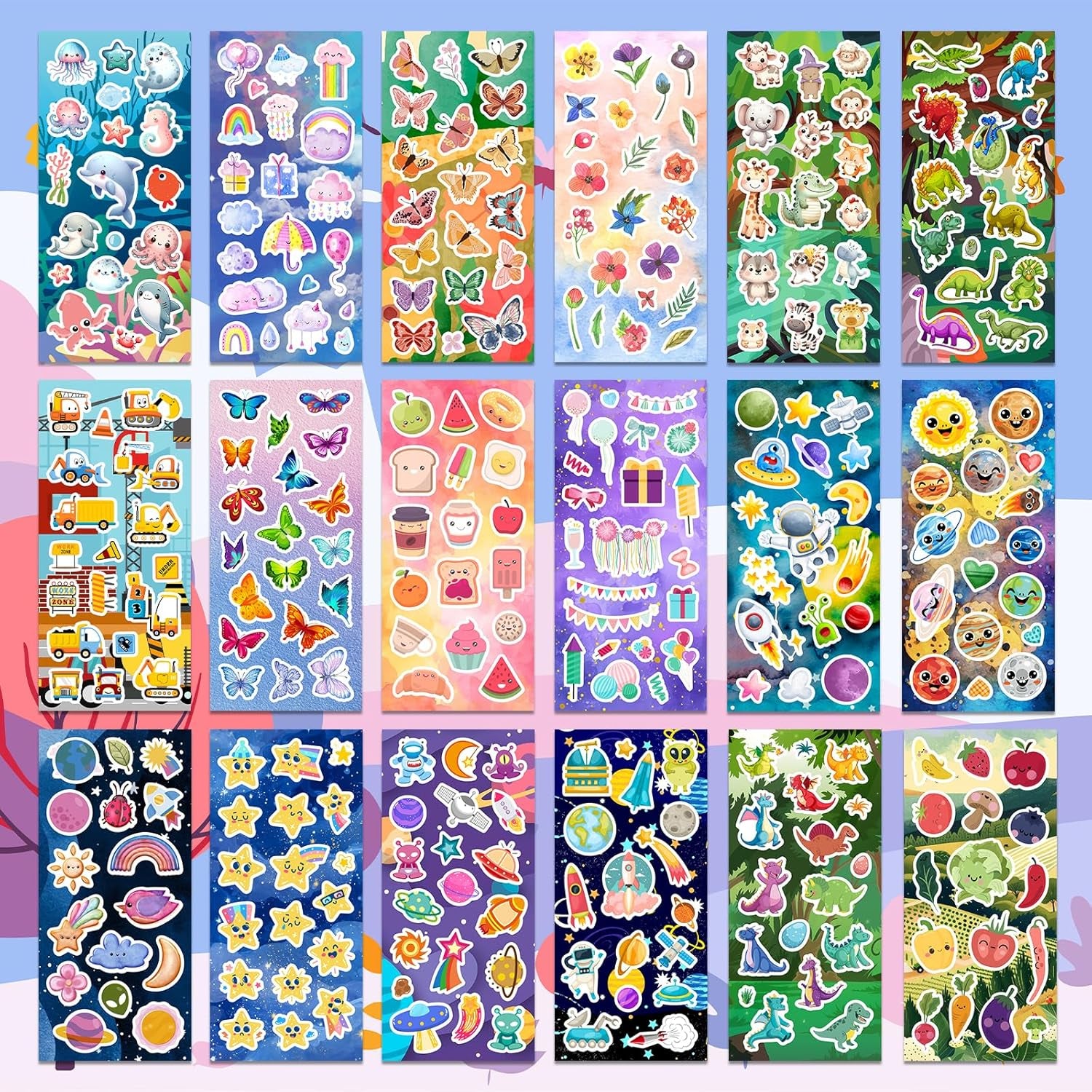 800 Stickers for Kids, Cute Stickers for Kids Classroom, Including Dinosaur,Animal, Fruits,Ocean,Space,Cats and More,Scrapbooking for Toddlers 2-4 Years