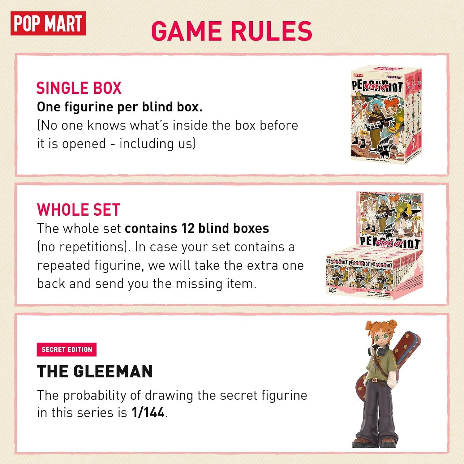POP MART Peach Riot Rise up Series Figures, Peach Riot Blind Box Figures, Random Design Action Figures Collectible Toys Home Decorations, Holiday Birthday Gifts for Boys and Girls, Single Box