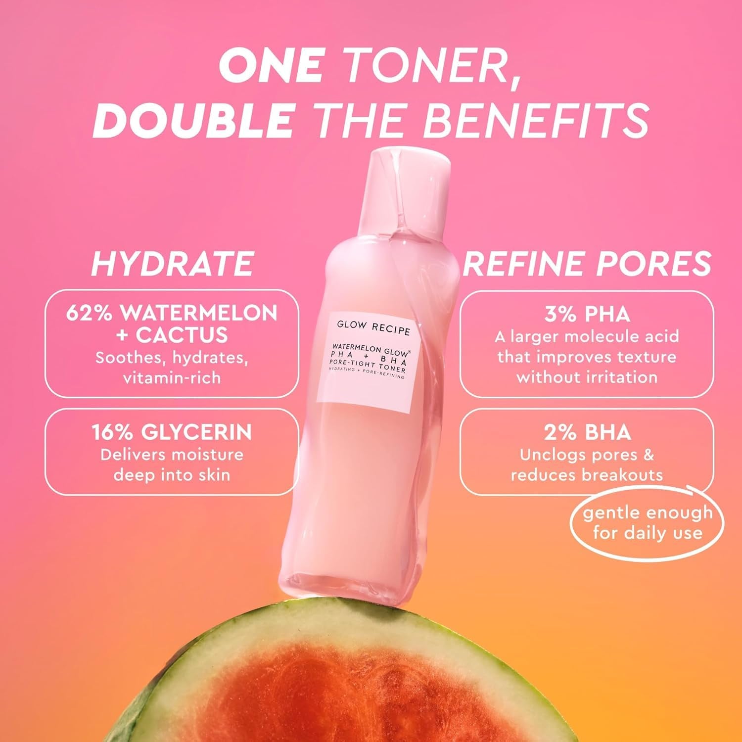 Glow Recipe Limited Edition Pride PHA + BHA Face Toner - Skin Care Toner, Pore Minimizer & Gentle Face Exfoliant - Soothing, Tightening & Hydrating Toner with Hyaluronic Acid & Watermelon (150Ml)