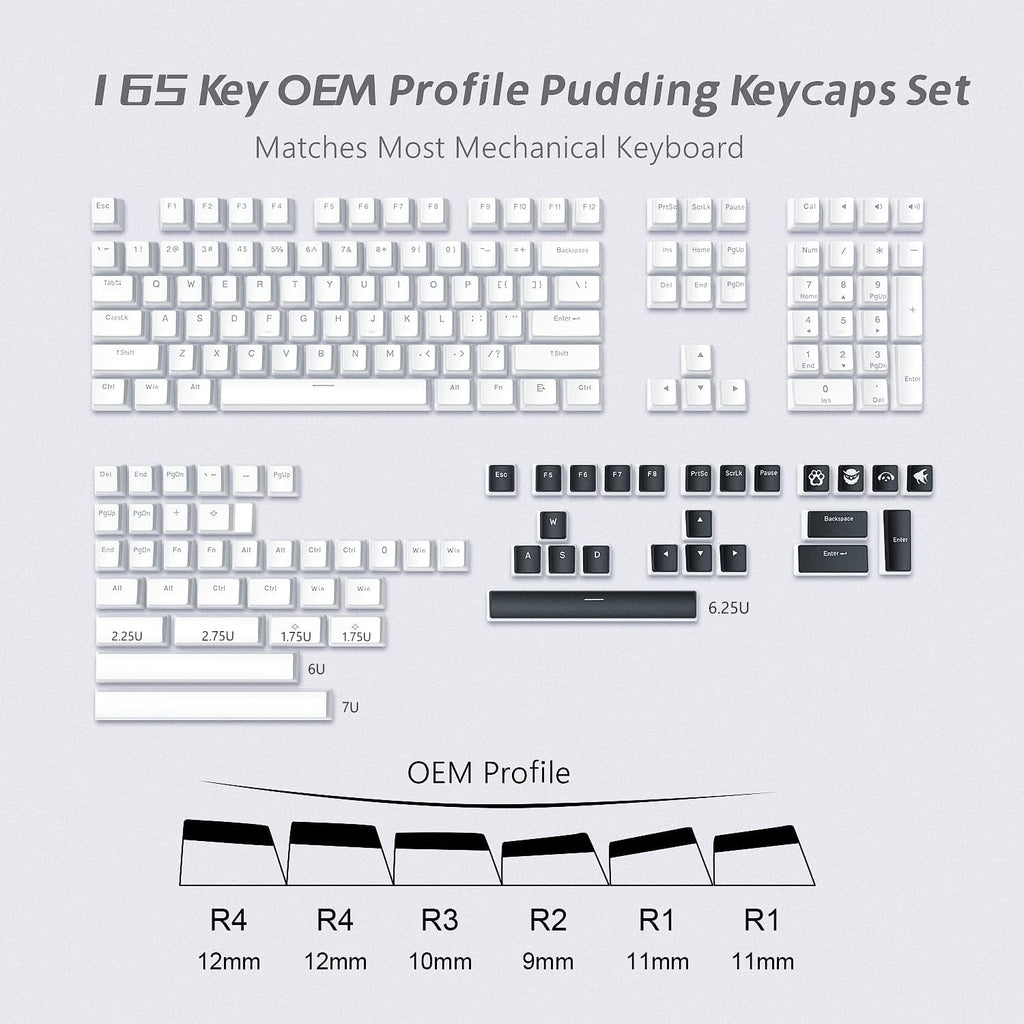 Womier Pudding Keycaps, PBT Shine through Keycaps White 164 Keys Set | Custom Key Caps Set OEM Profile, Mechanical Keyboard Keycap Universal Compatiability for 100%, 75%, 65%, 60% Keyboard-White