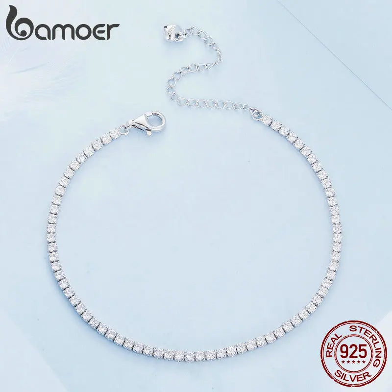 925 Sterling Silver Women Adjustable Tennis Bracelet - Platinum Plated Clear 3Mm Cubic Zirconia Classic Tennis Bracelet