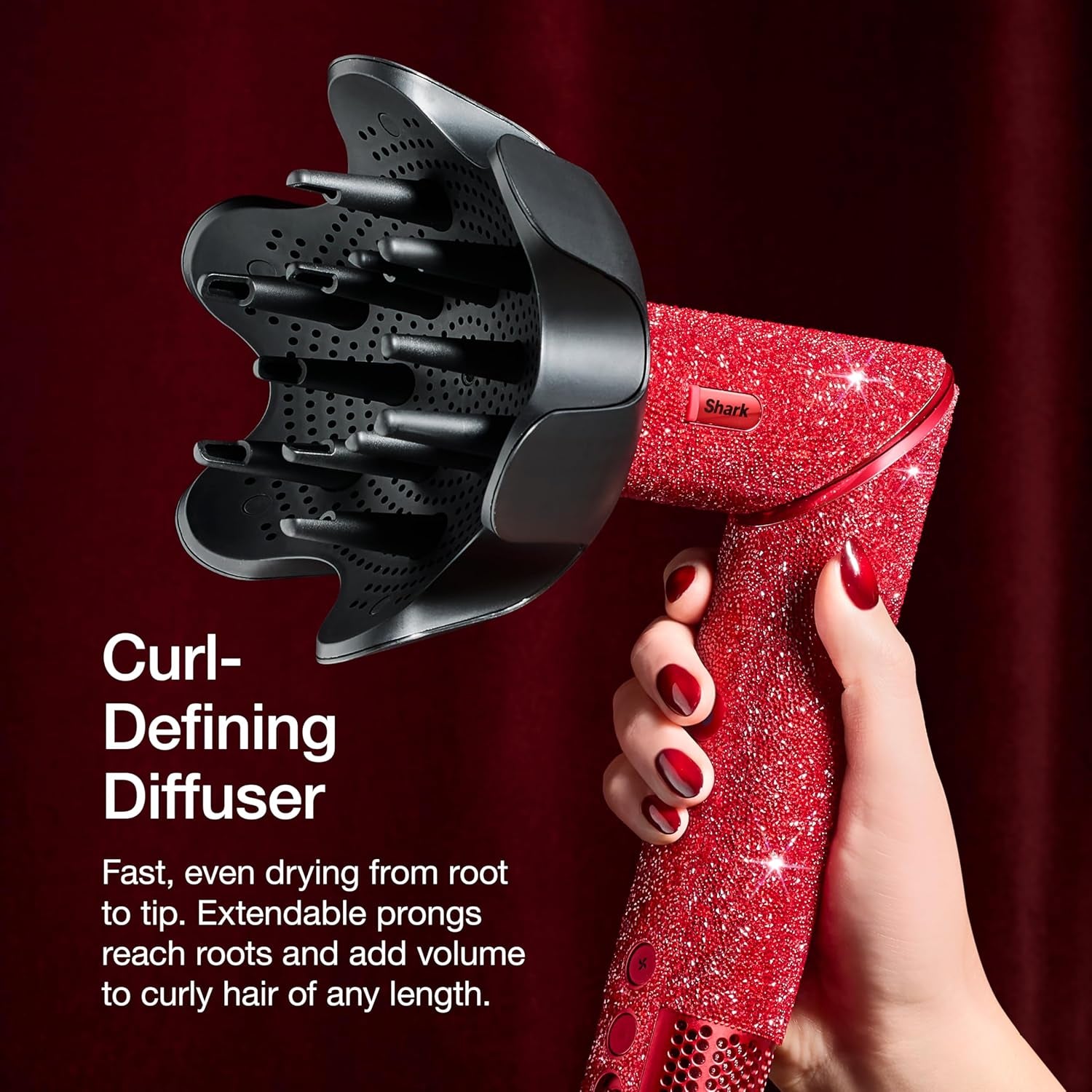 Shark Flexstyle Air Styling & Drying System | Powerful Hair Dryer & Multi-Styler | with Auto-Wrap Curlers, Diffuser, Oval & Paddle Brush, Concentrator Attachment | Red Sparkle | HD442JR