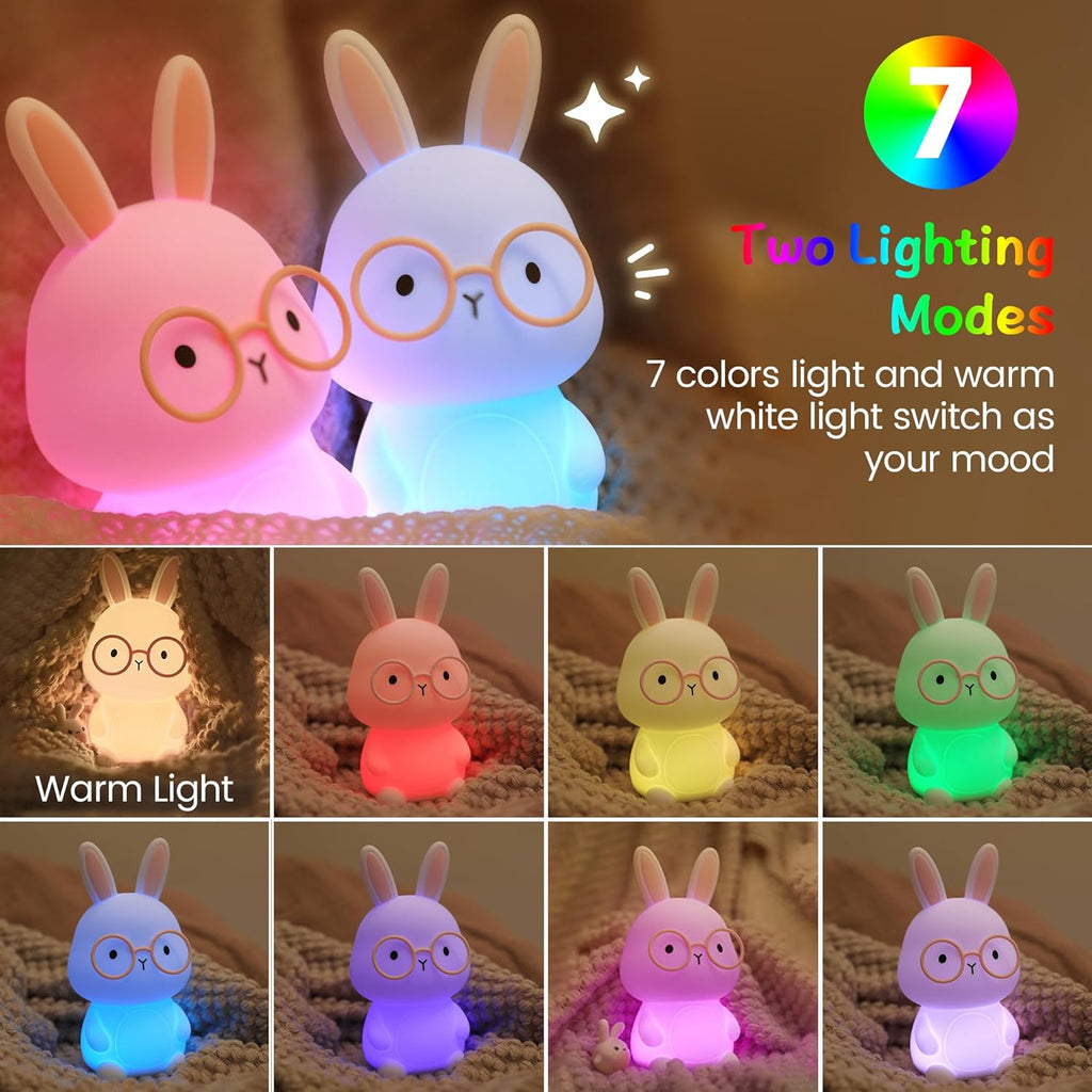 FAMIDUO Bunny Night Light for Kids, Rechargeable Silicone Touch Rabbit Lamp