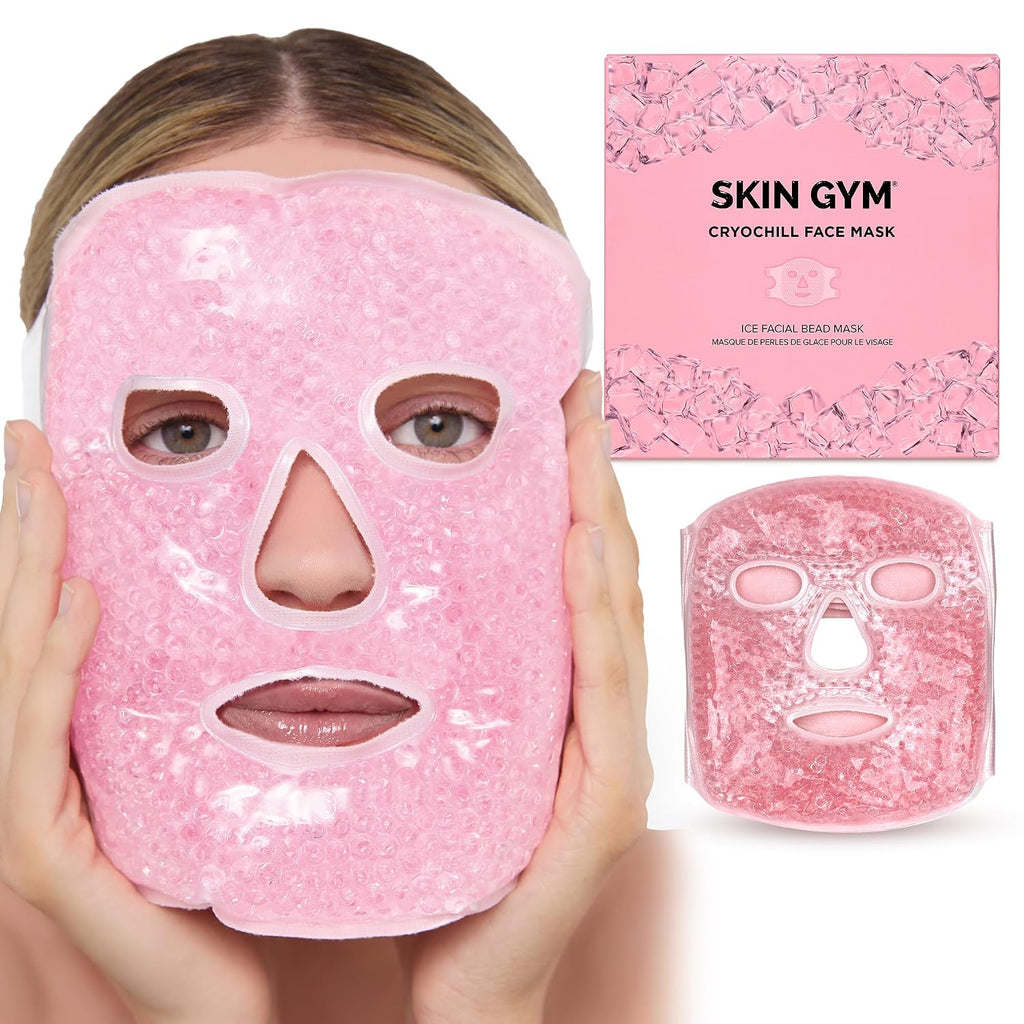 SKIN GYM Cryochill Ice Beaded Face Mask – Reusable Cooling Cryo Face Mask for Puffiness & Headache Relief, Gel Bead Ice Mask for Face, Depuffing Cold Face Mask for Skincare
