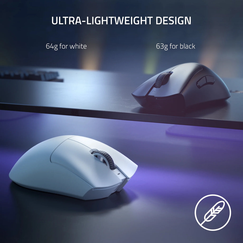 Deathadder V3 Pro Wireless Esports Gaming Mouse, 64G, 5 Buttons, 2.4Ghz & Bluetooth Connectivity, White
